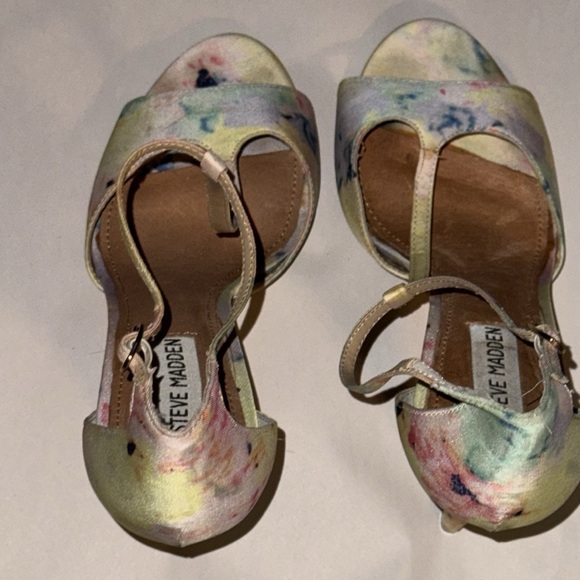 Steve Madden Saally fabric T Strap ankle strap heels pastel watercolor sandals 9 - Picture 5 of 10